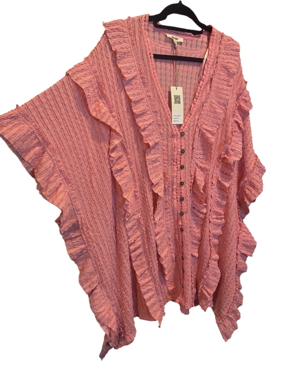 Blue Velvet Textured Ruffle Poncho Top Dusty Pink Womens Size S/M NWT Oversized - Picture 2 of 10